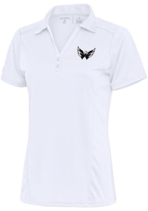 Antigua Washington Capitals Womens White Metallic Logo Tribute Short Sleeve Polo Shirt