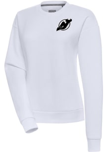 Antigua New Jersey Devils Womens White Metallic Logo Victory Crew Sweatshirt