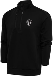 Antigua Sporting Kansas City Mens Black Metallic Logo Generation Long Sleeve 1/4 Zip Pullover