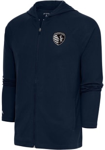 Antigua Sporting Kansas City Mens Navy Blue Metallic Logo Legacy Long Sleeve Full Zip Jacket