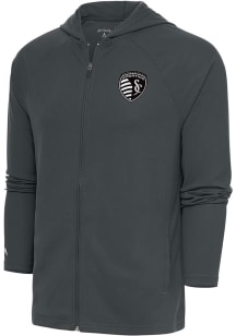 Antigua Sporting Kansas City Mens Grey Metallic Logo Legacy Long Sleeve Full Zip Jacket