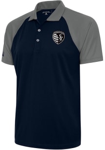 Antigua Sporting Kansas City Mens Navy Blue Metallic Logo Nova Short Sleeve Polo