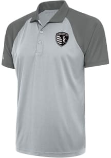 Antigua Sporting Kansas City Mens Grey Metallic Logo Nova Short Sleeve Polo