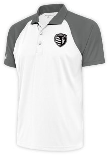 Antigua Sporting Kansas City Mens White Metallic Logo Nova Short Sleeve Polo