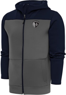 Antigua Sporting Kansas City Mens Navy Blue Metallic Logo Protect Long Sleeve Full Zip Jacket