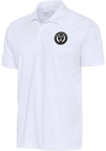 Antigua Philadelphia Union Mens White Metallic Logo Tribute Short Sleeve Polo