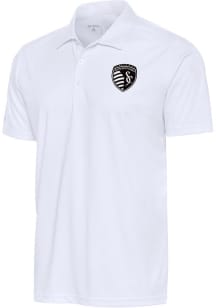 Antigua Sporting Kansas City Mens White Metallic Logo Tribute Short Sleeve Polo