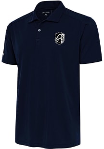 Antigua St Louis City SC Mens Navy Blue Metallic Logo Tribute Short Sleeve Polo