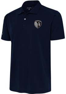 Antigua Sporting Kansas City Mens Navy Blue Metallic Logo Tribute Short Sleeve Polo