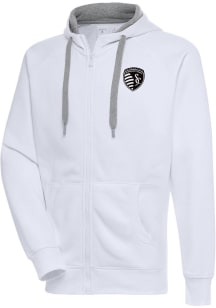 Antigua Sporting Kansas City Mens White Metallic Logo Victory Long Sleeve Full Zip Jacket