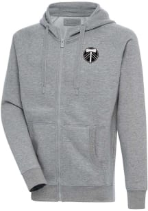 Antigua Portland Timbers Mens Grey Metallic Logo Victory Long Sleeve Full Zip Jacket