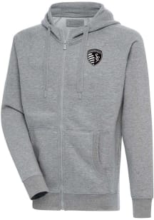Antigua Sporting Kansas City Mens Grey Metallic Logo Victory Long Sleeve Full Zip Jacket