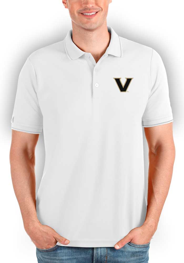 Antigua Vanderbilt Commodores Mens White Affluent Short Sleeve Polo