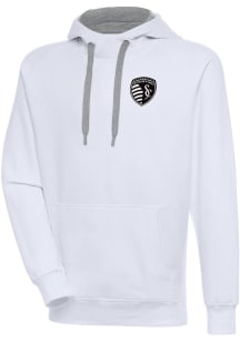 Antigua Sporting Kansas City Mens White Metallic Logo Victory Long Sleeve Hoodie