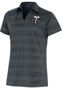 Antigua Portland Timbers Womens Grey Metallic Logo Compass Short Sleeve Polo Shirt