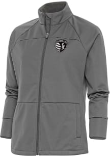 Antigua Sporting Kansas City Womens Grey Metallic Logo Links Medium Weight Jacket