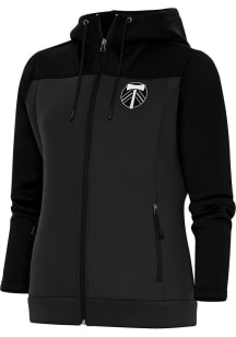 Antigua Portland Timbers Womens Black Metallic Logo Protect Long Sleeve Full Zip Jacket