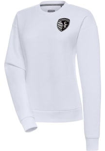 Antigua Sporting Kansas City Womens White Metallic Logo Victory Crew Sweatshirt
