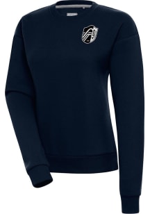 Antigua St Louis City SC Womens Navy Blue Metallic Logo Victory Crew Sweatshirt