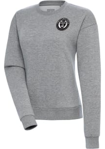 Antigua Philadelphia Union Womens Grey Metallic Logo Victory Crew Sweatshirt