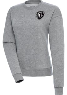 Antigua Sporting Kansas City Womens Grey Metallic Logo Victory Crew Sweatshirt