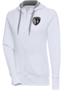 Antigua Sporting Kansas City Womens White Metallic Logo Victory Long Sleeve Full Zip Jacket