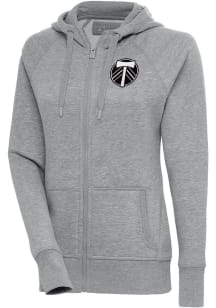 Antigua Portland Timbers Womens Grey Metallic Logo Victory Long Sleeve Full Zip Jacket