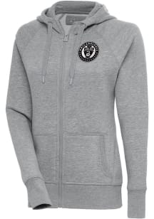 Antigua Philadelphia Union Womens Grey Metallic Logo Victory Long Sleeve Full Zip Jacket