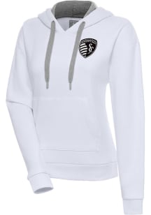Antigua Sporting Kansas City Womens White Metallic Logo Victory Hooded Sweatshirt