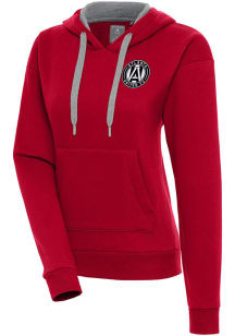 Antigua Atlanta United FC Womens Red Metallic Logo Victory Hooded Sweatshirt