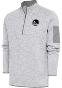 Antigua Golden State Warriors Mens Grey Metallic Logo Fortune Long Sleeve 1/4 Zip Pullover
