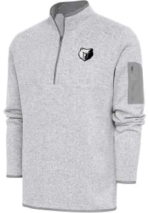Antigua Memphis Grizzlies Mens Grey Metallic Logo Fortune Long Sleeve 1/4 Zip Pullover
