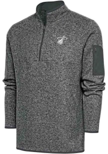 Antigua Miami Heat Mens Grey Metallic Logo Fortune Long Sleeve 1/4 Zip Pullover