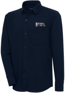 Antigua Mens Navy Blue 2024 NBA All Stars Steamer Shacket Long Sleeve Dress Shirt
