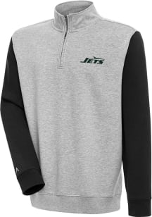 Antigua New York Jets Mens Grey Classic Victory Colorblock Long Sleeve 1/4 Zip Pullover