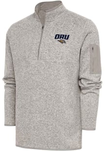 Antigua Oral Roberts Golden Eagles Mens Oatmeal Fortune Long Sleeve 1/4 Zip Fashion Pullover