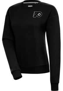 Antigua Philadelphia Flyers Womens Black Metallic Logo Victory Crew Sweatshirt