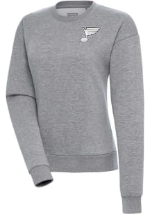 Antigua St Louis Blues Womens Grey Metallic Logo Victory Crew Sweatshirt