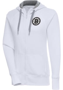 Antigua Boston Bruins Womens White Metallic Logo Victory Long Sleeve Full Zip Jacket