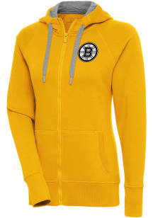 Antigua Boston Bruins Womens Gold Metallic Logo Victory Long Sleeve Full Zip Jacket