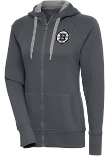 Antigua Boston Bruins Womens Charcoal Metallic Logo Victory Long Sleeve Full Zip Jacket