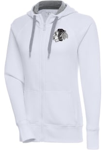 Antigua Chicago Blackhawks Womens White Metallic Logo Victory Long Sleeve Full Zip Jacket