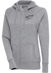 Antigua Detroit Red Wings Womens Grey Metallic Logo Victory Long Sleeve Full Zip Jacket
