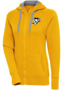 Antigua Pittsburgh Penguins Womens Gold Metallic Logo Victory Long Sleeve Full Zip Jacket
