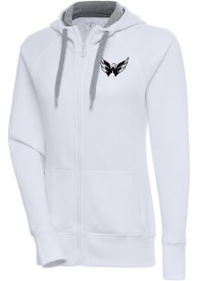 Antigua Washington Capitals Womens White Metallic Logo Victory Long Sleeve Full Zip Jacket