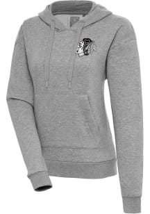Antigua Chicago Blackhawks Womens Grey Metallic Logo Victory Hooded Sweatshirt