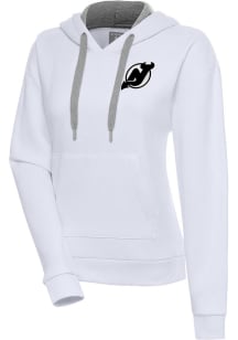 Antigua New Jersey Devils Womens White Metallic Logo Victory Hooded Sweatshirt