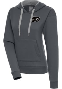 Antigua Philadelphia Flyers Womens Charcoal Metallic Logo Victory Hooded Sweatshirt