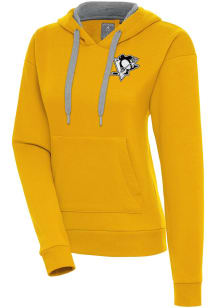 Antigua Pittsburgh Penguins Womens Gold Metallic Logo Victory Hooded Sweatshirt