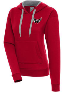 Antigua Washington Capitals Womens Red Metallic Logo Victory Hooded Sweatshirt